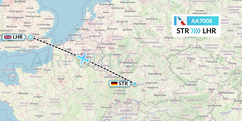 AA7008 American Airlines Flight Map: Stuttgart to London