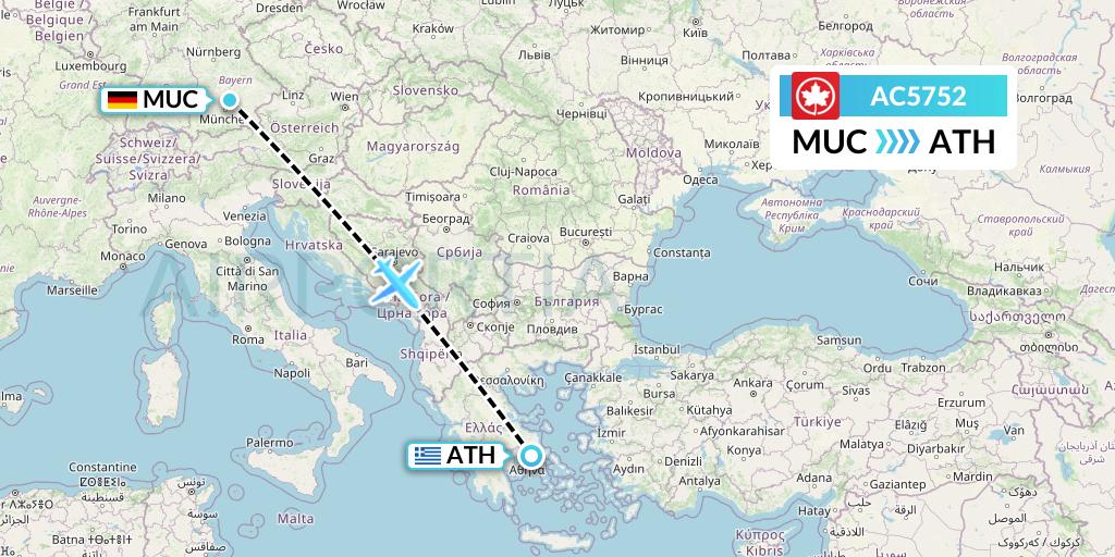 AC5752 Air Canada Flight Map: Munich to Athens