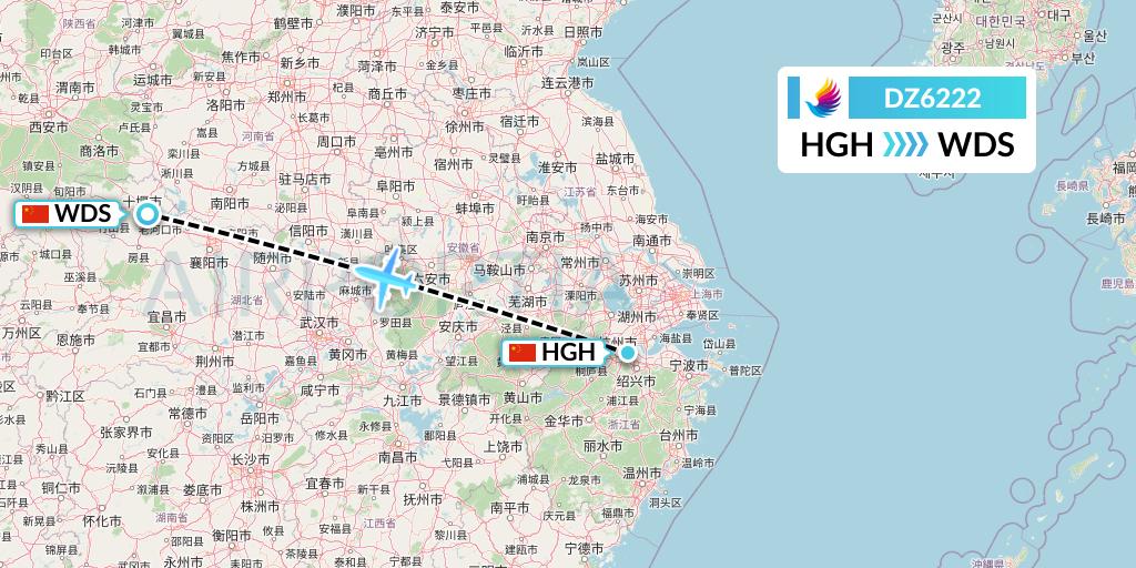 DZ6222 Donghai Airlines Flight Map: Hangzhou to Shiyan