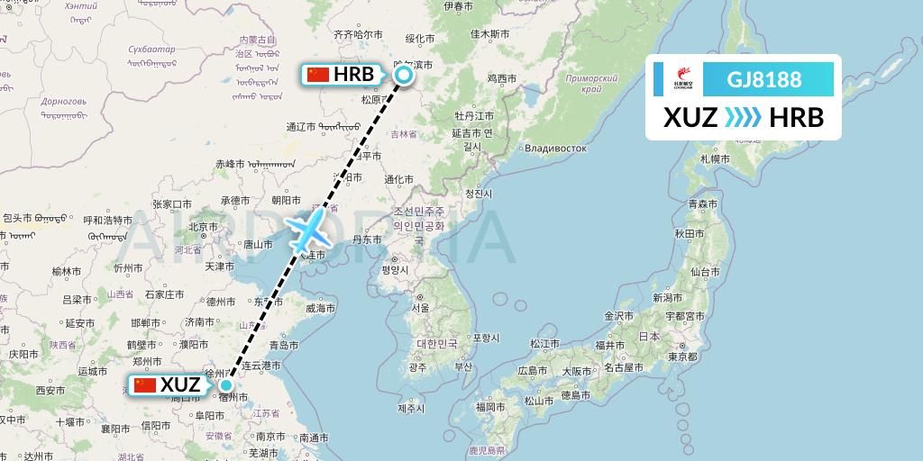 GJ8188 Loong Airlines Flight Map: Xuzhou to Harbin