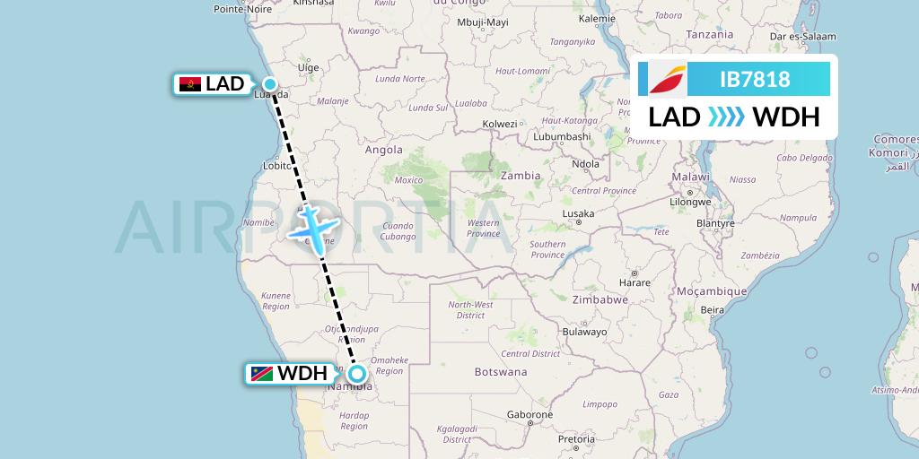 IB7818 Iberia Flight Map: Luanda to Windhoek