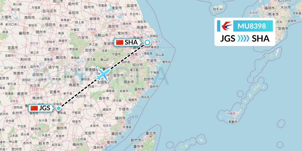 MU8398 China Eastern Airlines Flight Map: Ji'an to Shanghai
