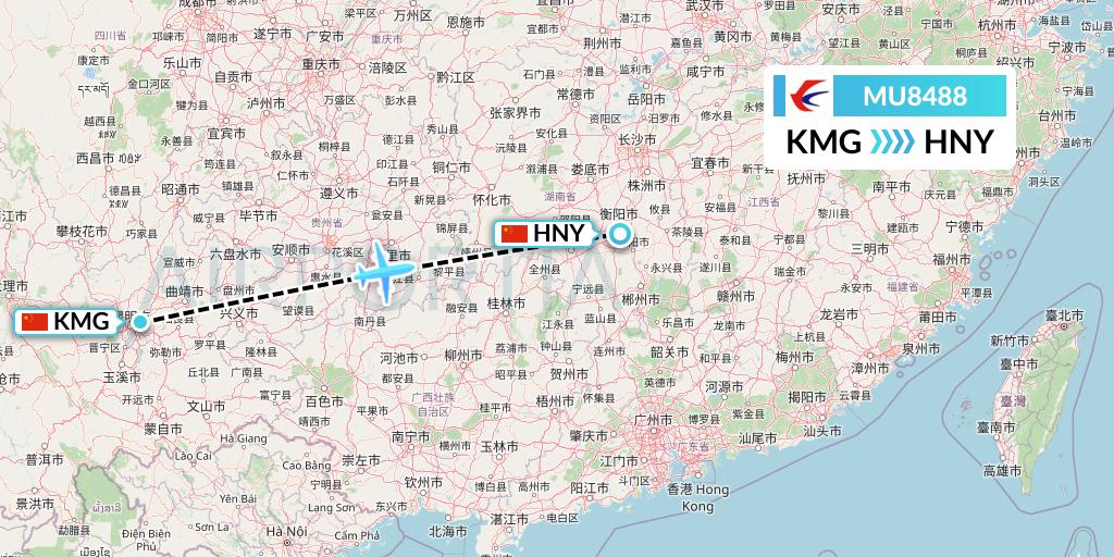 MU8488 China Eastern Airlines Flight Map: Kunming to Hengyang