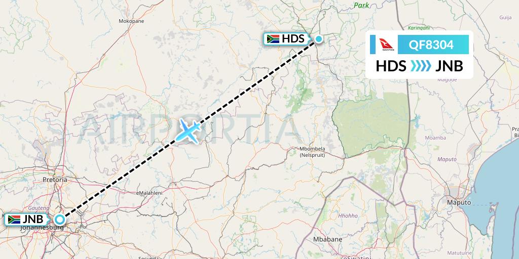 QF8304 Qantas Flight Map: Hoedspruit to Johannesburg