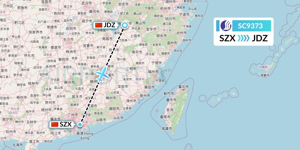 SC9373 Shandong Airlines Flight Map: Shenzhen to Jingdezhen