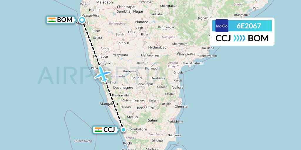 6E2067 IndiGo Airlines Flight Map: Kozhikode to Mumbai
