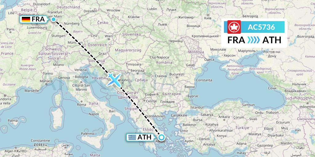 AC5736 Air Canada Flight Map: Frankfurt to Athens