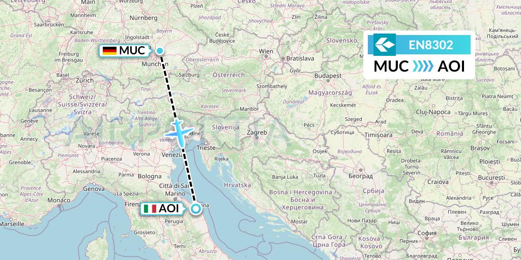 EN8302 Air Dolomiti Flight Map: Munich to Ancona