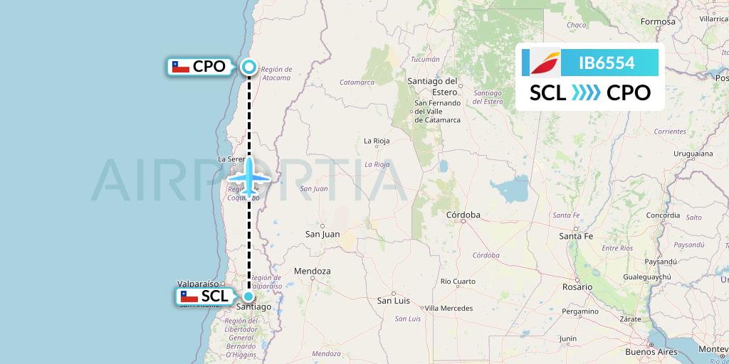 IB6554 Iberia Flight Map: Santiago to Copiapo