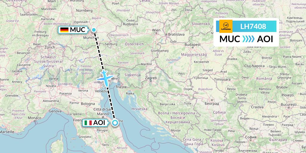LH7408 Lufthansa Flight Map: Munich to Ancona
