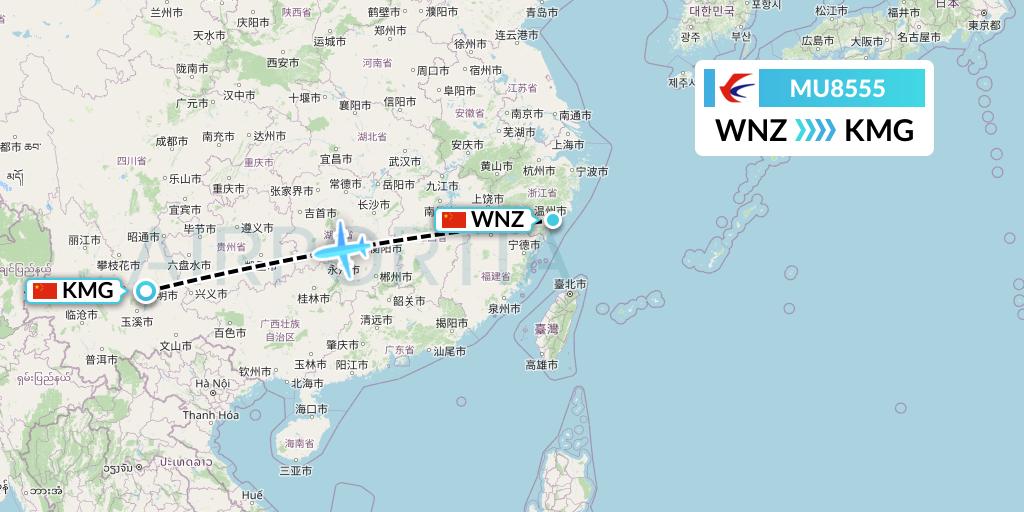 MU8555 China Eastern Airlines Flight Map: Wenzhou to Kunming