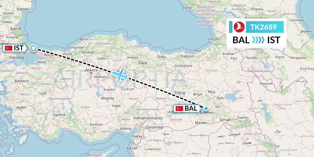 TK2689 Turkish Airlines Flight Map: Batman to Istanbul