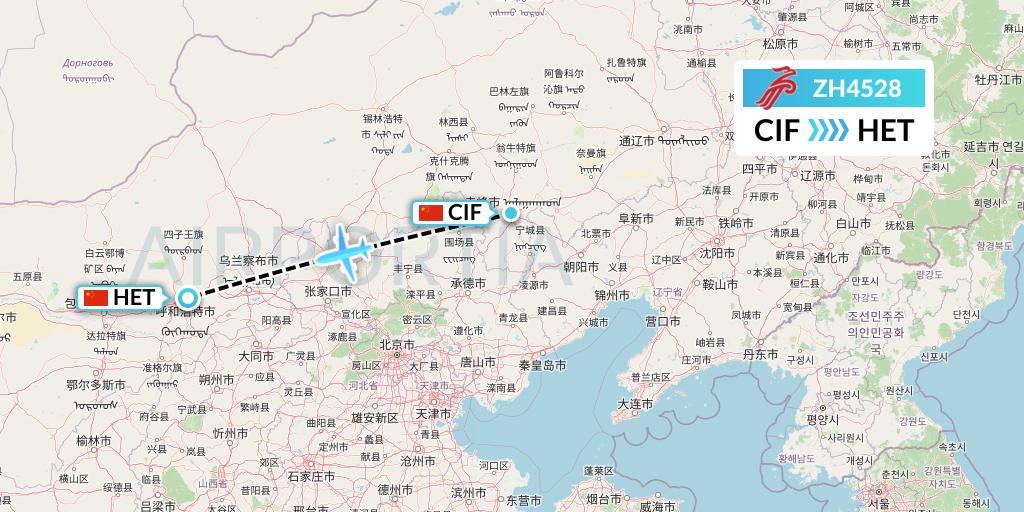 ZH4528 Shenzhen Airlines Flight Map: Chifeng to Hohhot