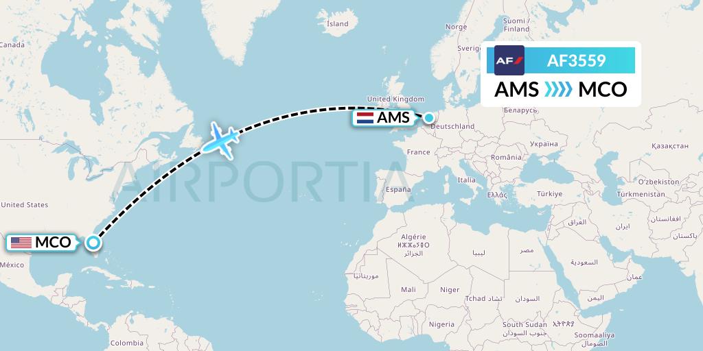 AF3559 Air France Flight Map: Amsterdam to Orlando
