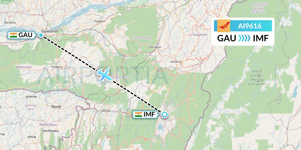 AI9616 Air India Flight Map: Guwahati to Imphal