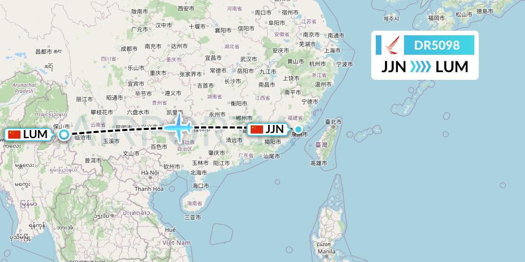 DR5098 Ruili Airlines Flight Map: Jinjiang to Mangshi