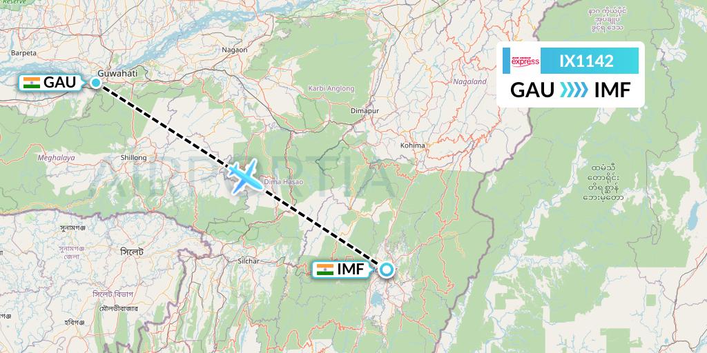 IX1142 Air India Express Flight Map: Guwahati to Imphal