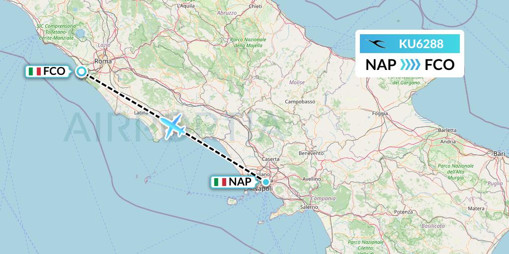 KU6288 Kuwait Airways Flight Map: Naples to Rome