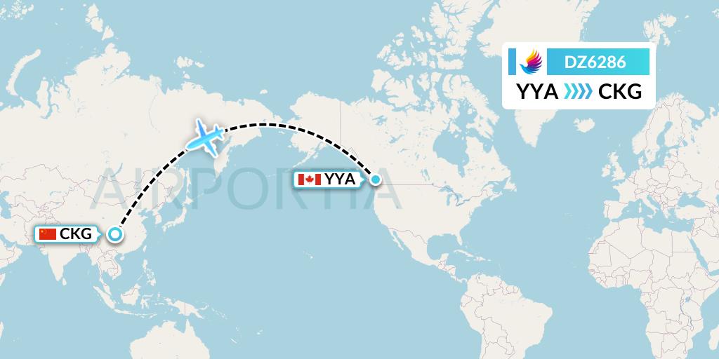 DZ6286 Donghai Airlines Flight Map: Big Bay Yacht Club to Chongqing
