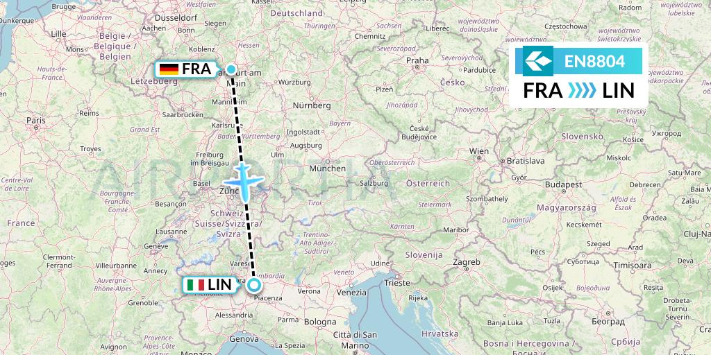 EN8804 Air Dolomiti Flight Map: Frankfurt to Milan