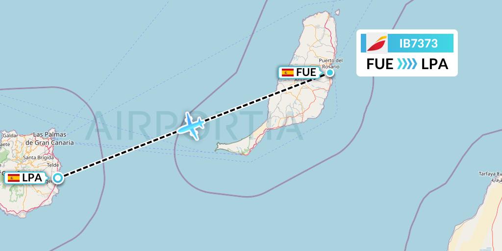 IB7373 Iberia Flight Map: Fuerteventura to Las Palmas