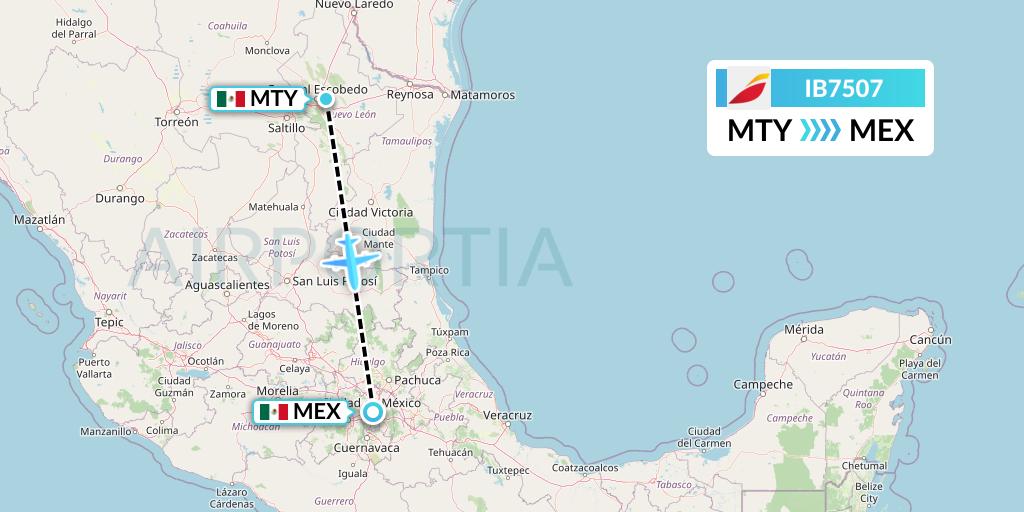 IB7507 Iberia Flight Map: Monterrey to Mexico City