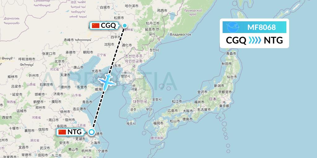 MF8068 Xiamen Airlines Flight Map: Changchun to Nantong