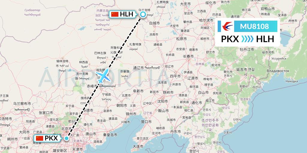 MU8108 China Eastern Airlines Flight Map: Beijing to Ulanhot