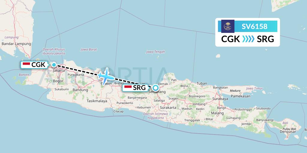 SV6158 Saudi Arabian Airlines Flight Map: Jakarta to Semarang