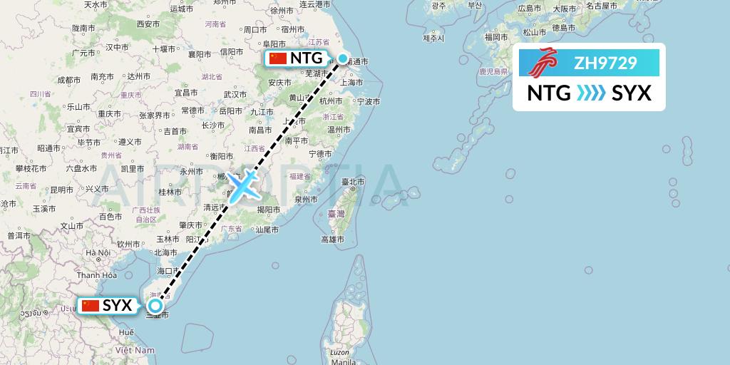 ZH9729 Shenzhen Airlines Flight Map: Nantong to Sanya