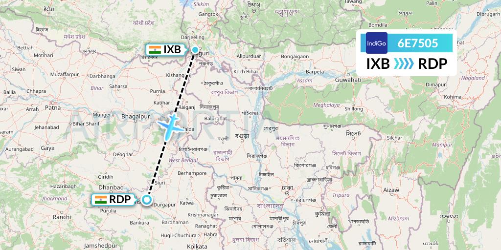 6E7505 IndiGo Airlines Flight Map: Siliguri to Andal