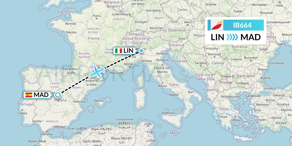 IB664 Iberia Flight Map: Milan to Madrid