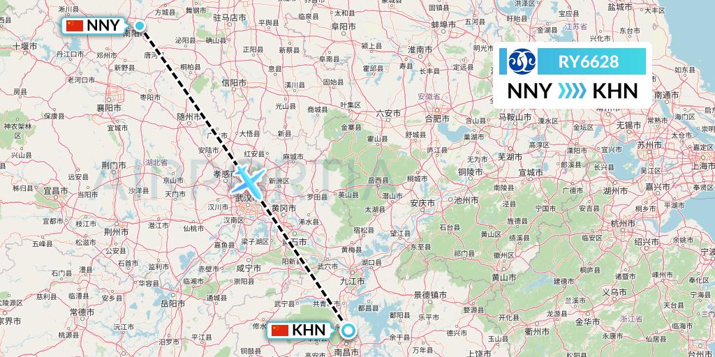 RY6628 Jiangxi Air Flight Map: Nanyang to Nanchang