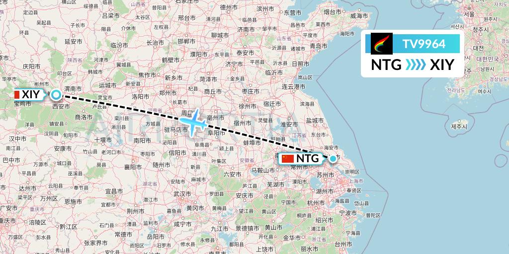 TV9964 Tibet Airlines Flight Map: Nantong to Xi'an