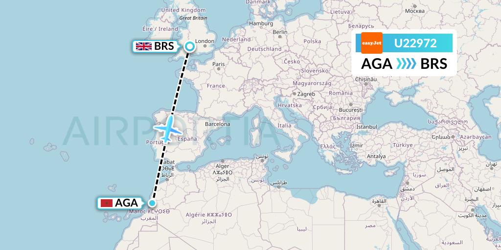 U22972 EasyJet Flight Map: Agadir to Bristol