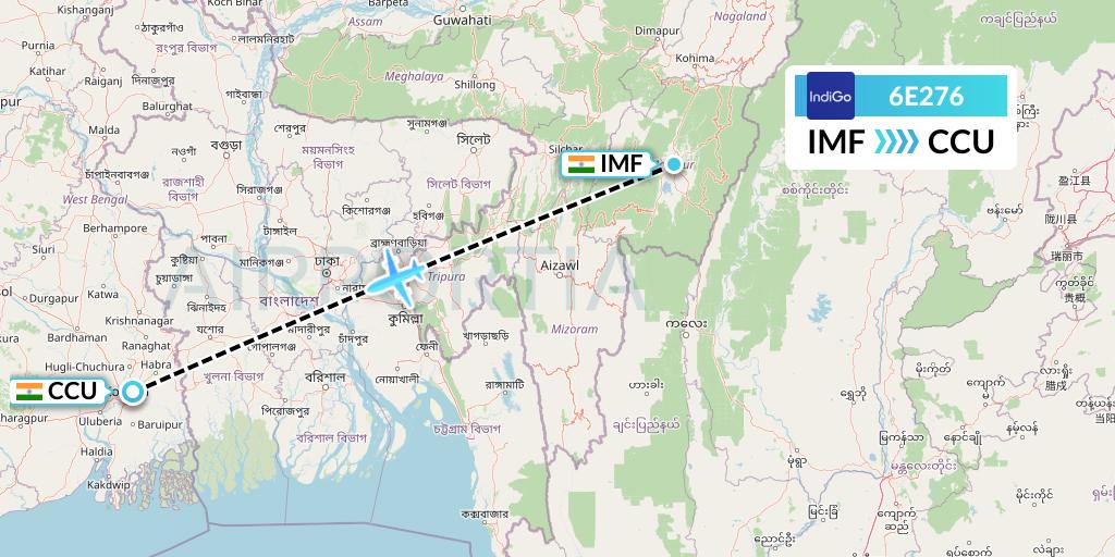 6E276 IndiGo Airlines Flight Map: Imphal to Kolkata