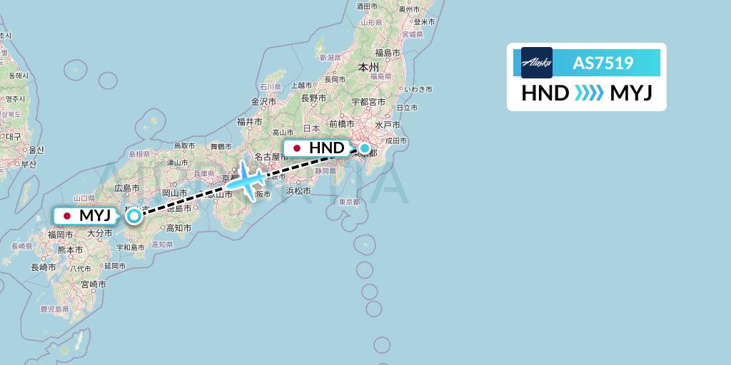 AS7519 Alaska Airlines Flight Map: Tokyo to Matsuyama