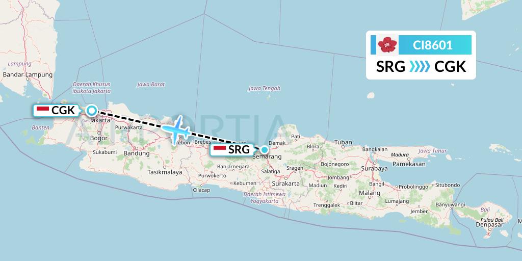 CI8601 China Airlines Flight Map: Semarang to Jakarta