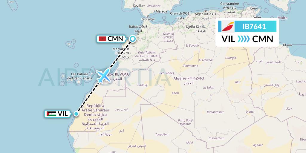 IB7641 Iberia Flight Map: Dakhla to Casablanca