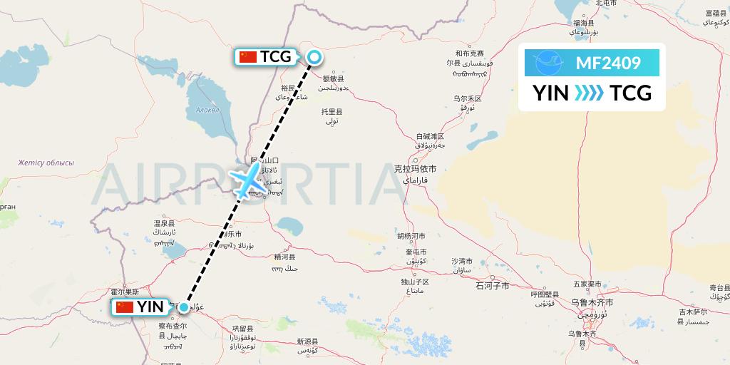 MF2409 Xiamen Airlines Flight Map: Yining to Tacheng
