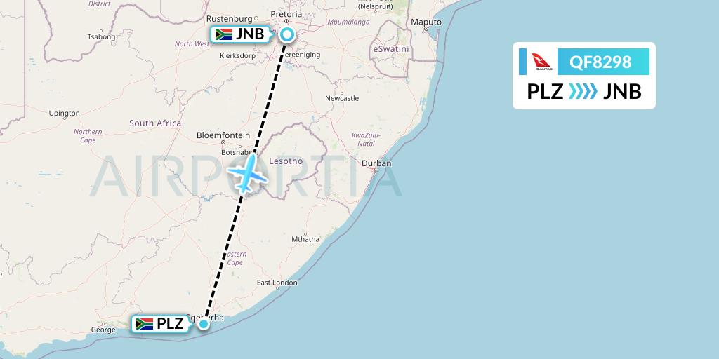 QF8298 Qantas Flight Map: Port Elizabeth to Johannesburg
