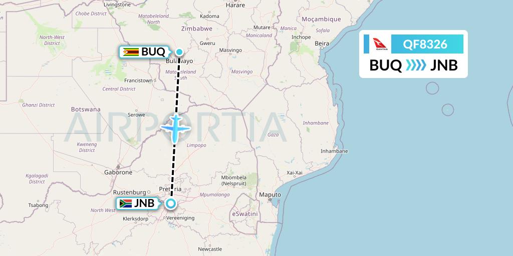 QF8326 Qantas Flight Map: Bulawayo to Johannesburg