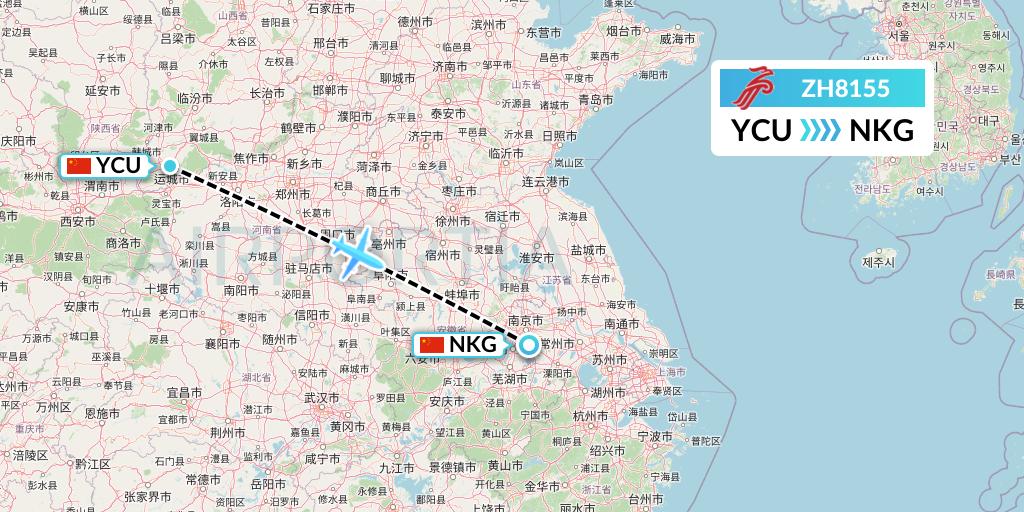 ZH8155 Shenzhen Airlines Flight Map: Yuncheng to Nanjing