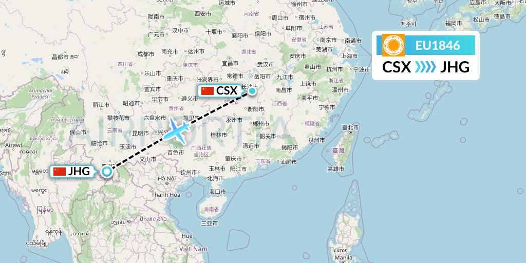 EU1846 Chengdu Airlines Flight Map: Changsha to Jinghong