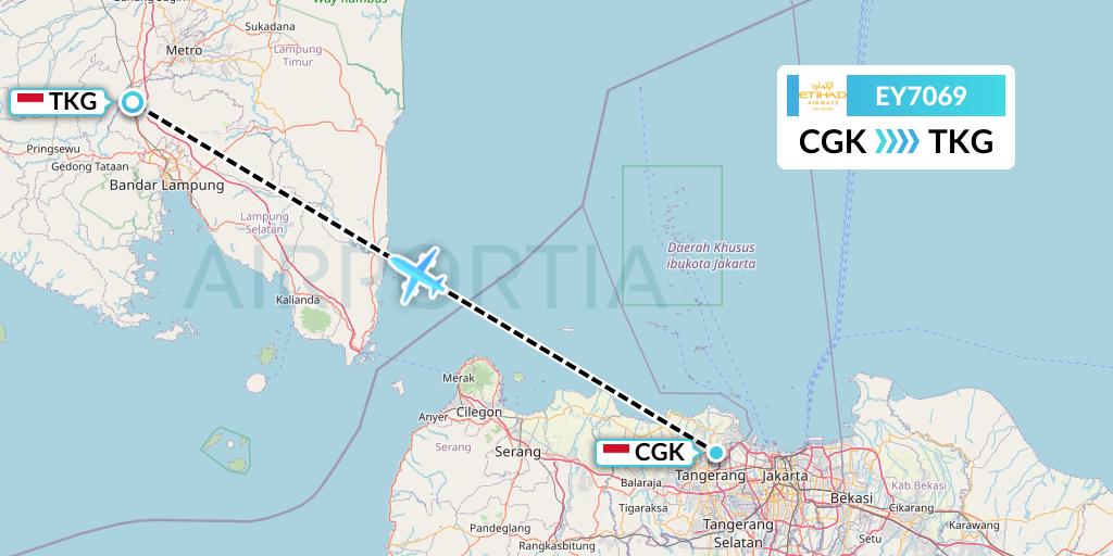 EY7069 Etihad Airways Flight Map: Jakarta to Bandar Lampung