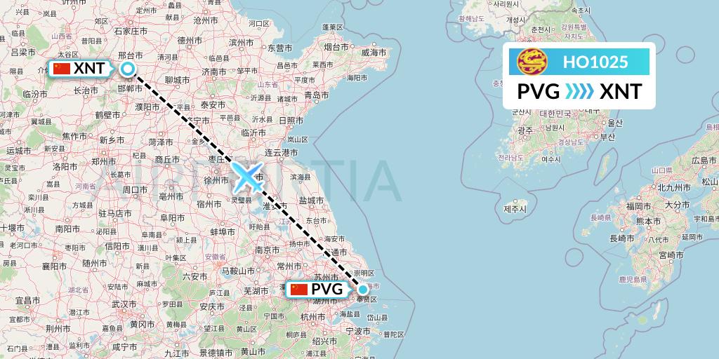 HO1025 Juneyao Airlines Flight Map: Shanghai to Xingtai