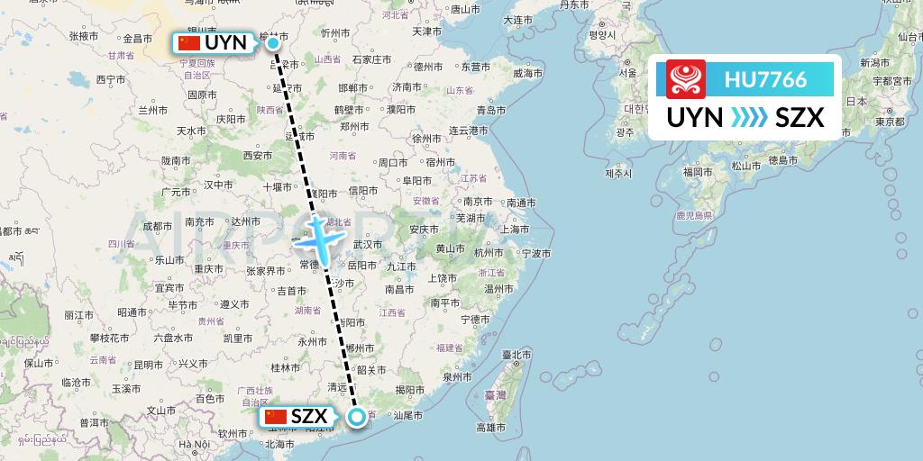 HU7766 Hainan Airlines Flight Map: Yulin to Shenzhen