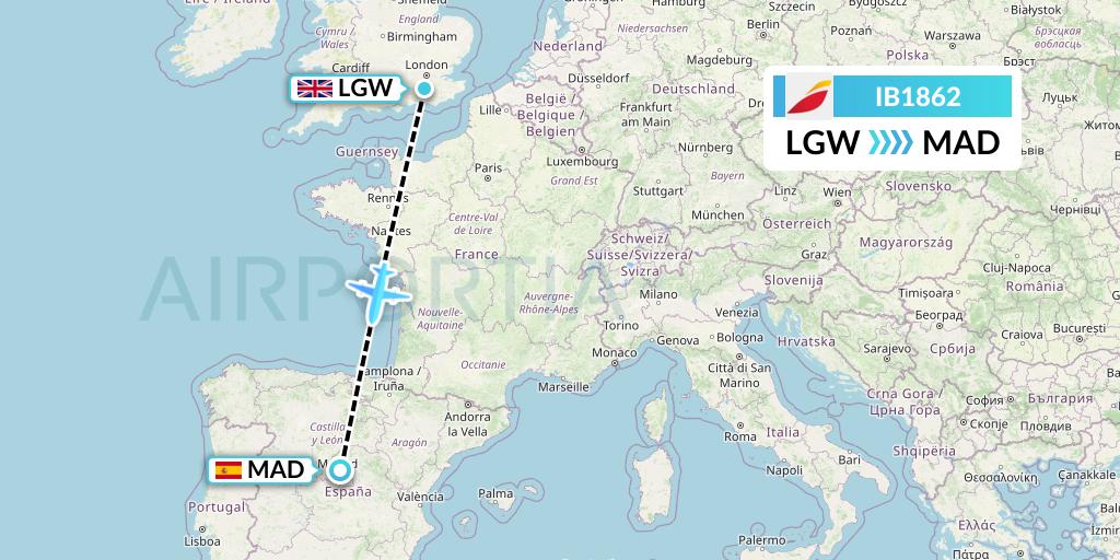 IB1862 Iberia Flight Map: London to Madrid