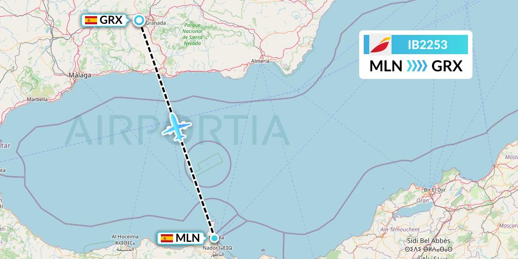 IB2253 Iberia Flight Map: Melilla to Granada