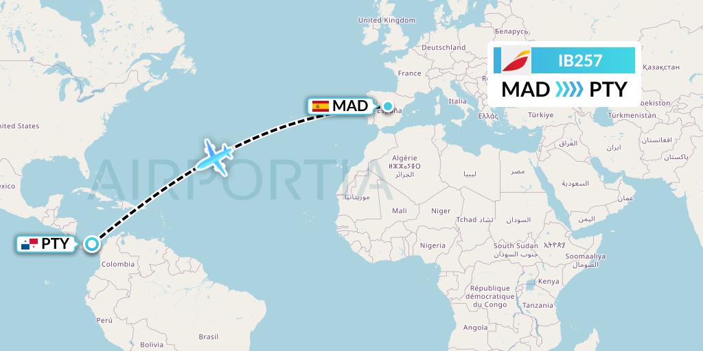 IB257 Iberia Flight Map: Madrid to Panama City